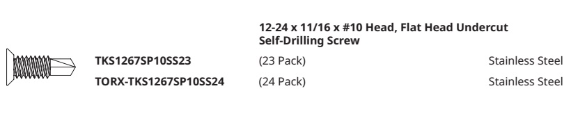 Markar TORX-TKS1267SP10SS Self Drilling Screws #12-24 x 11/16 inch with #10 Head Stainless Steel