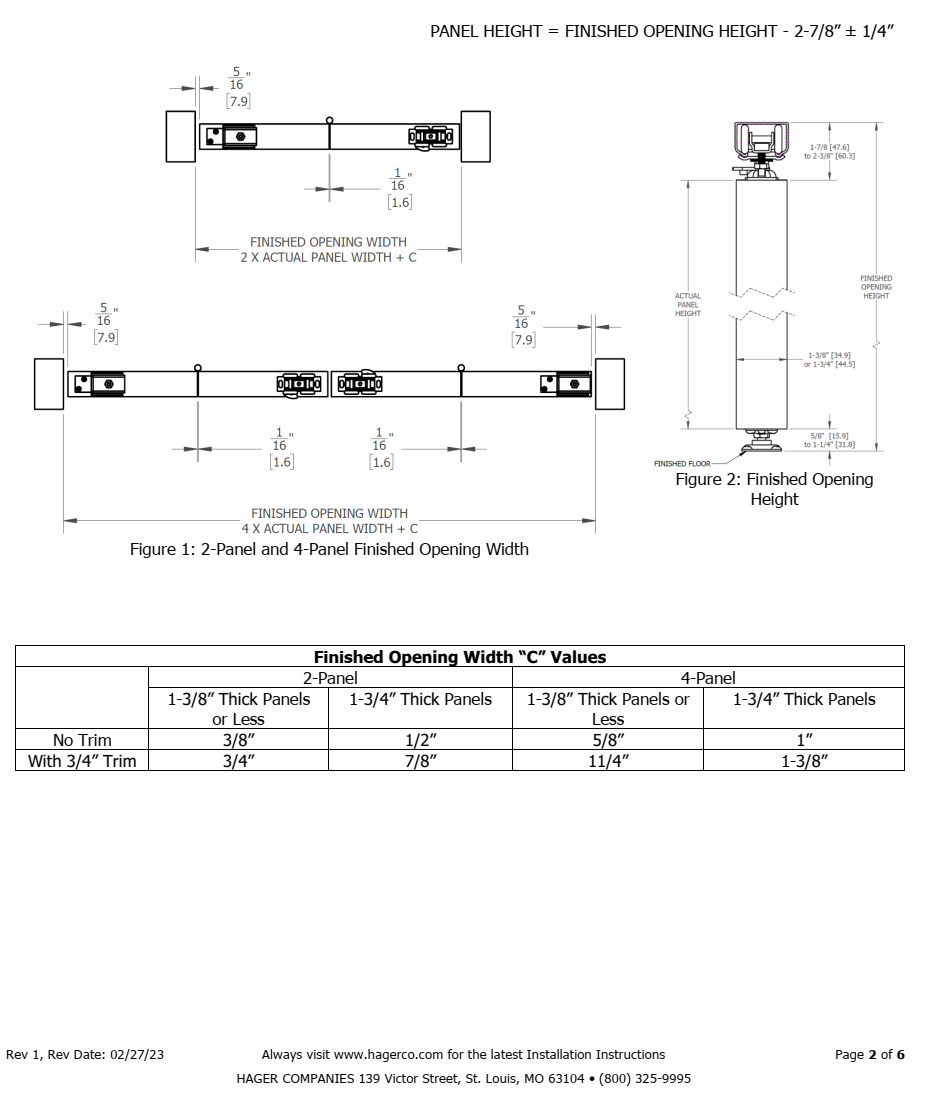 Hager 9570RC Bi-Fold Trackset Sizing Information