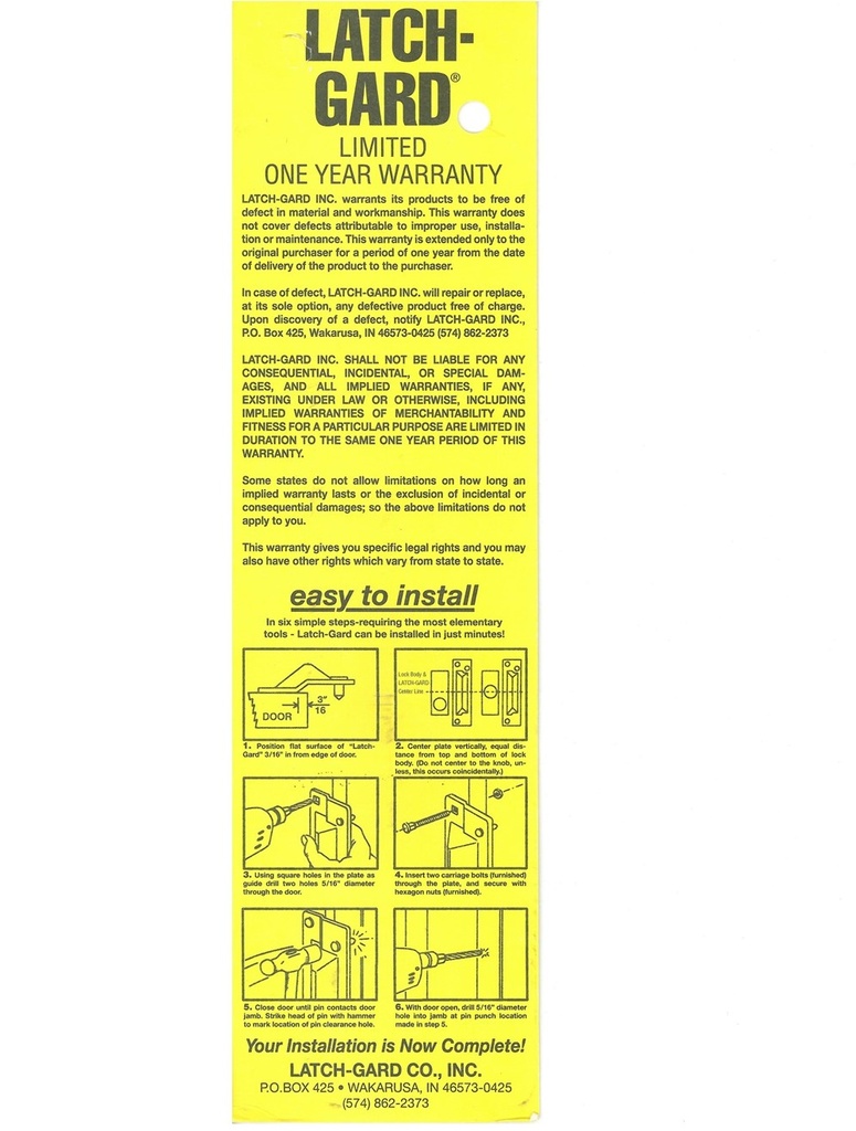 Latch Gard LG110 x SF710 Installation Instructions