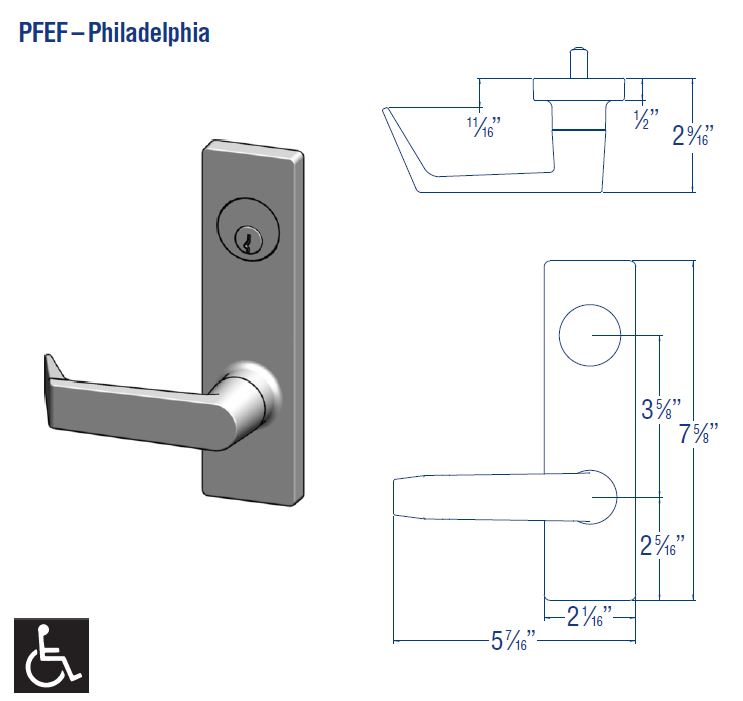 PDQ MR126 PFEF Passage Function Mortise Lockset 