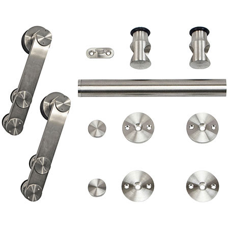 Hager 9436 78" Stainless Steel Barn Door Track Set with Hardware Kit, Round Rail Track with Face-Mount Hanger for Wood or Glass Doors